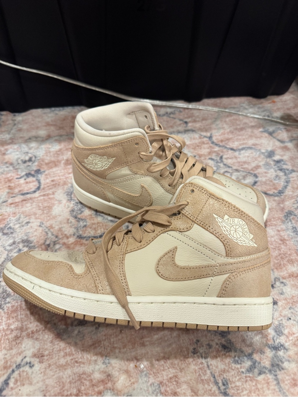 Nike Air Jordan 1 Mid in Cream and Tan Suede